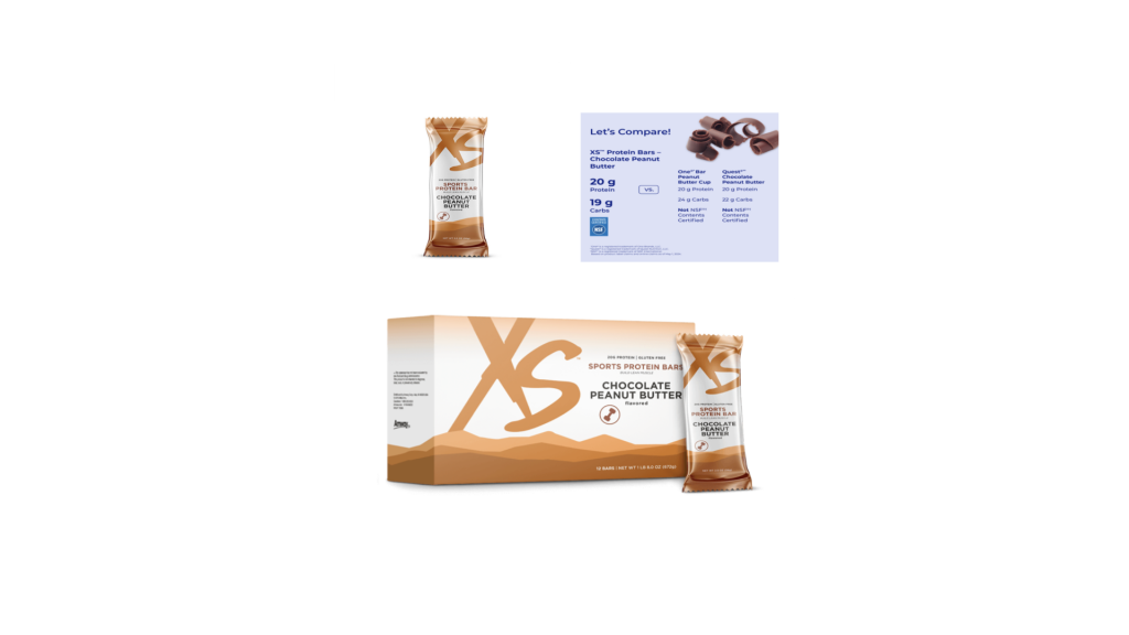 Chocolate peanut butter protein bar for lean muscle support, powered by 20g whey and casein protein, gluten free and caffeine free