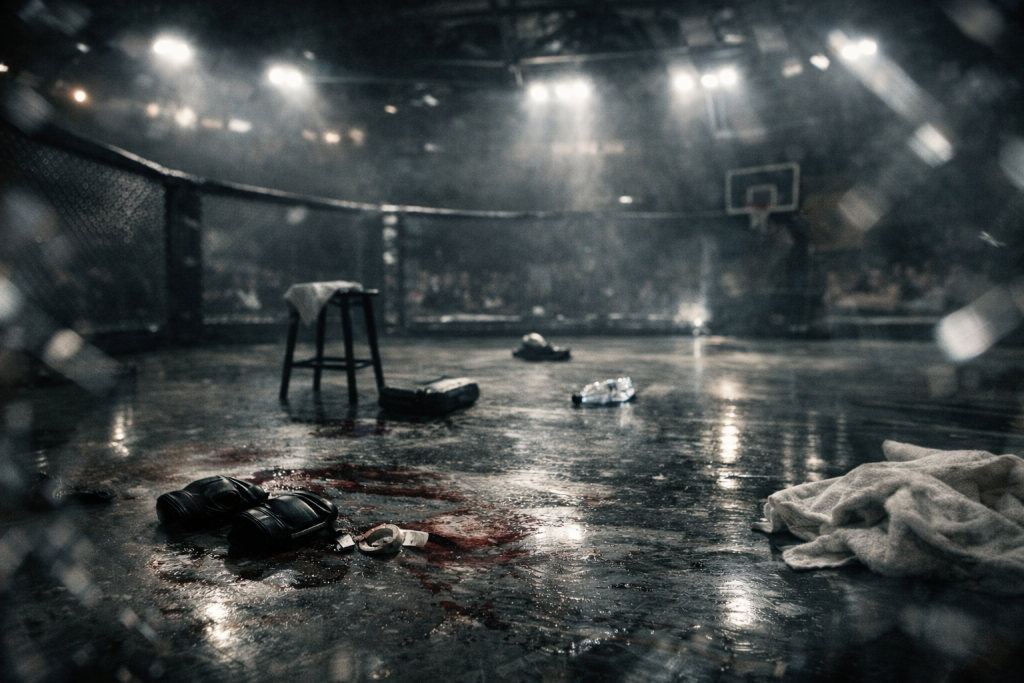 Hostile sports environment with visible signs of pressure and instability, no clear point of engagement