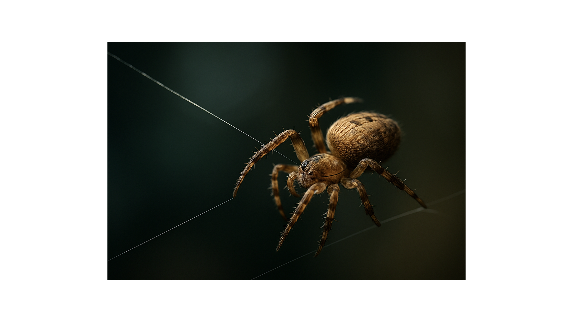 Spider mid-spin, extending a single thread to a growing web, representing persistence, focus, and purposeful alignment.