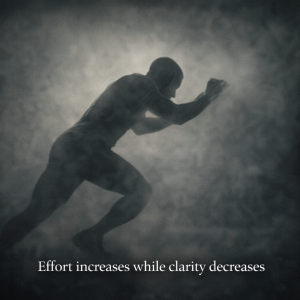 Athlete exerting effort without visible progress in a resistant environment.